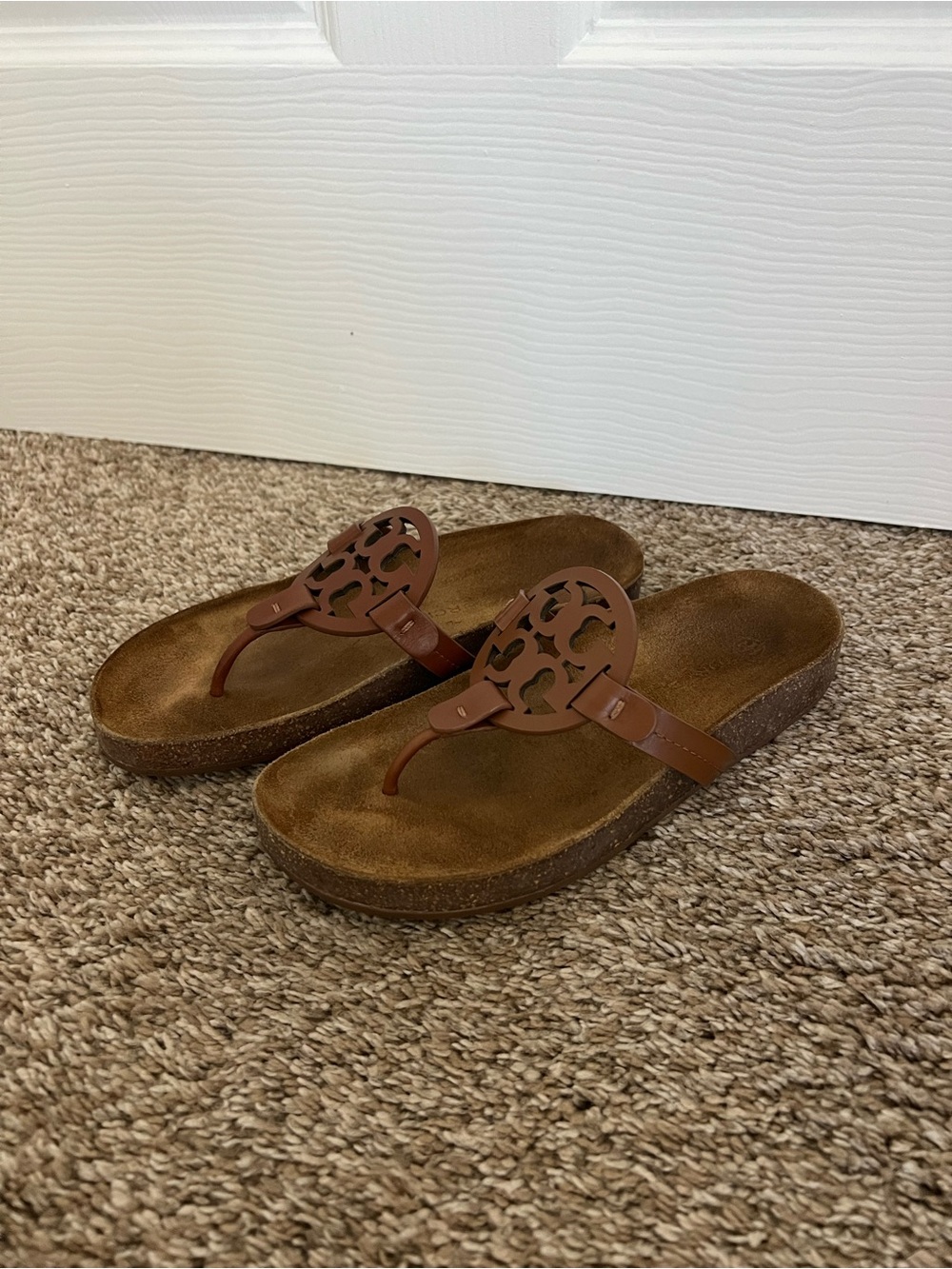 Tory Burch Brown Leather Cutout Thong Sandals